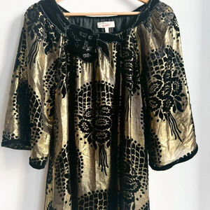 BCBG Runway Gold Metallic Flocked Velvet Floral Mini Dress S